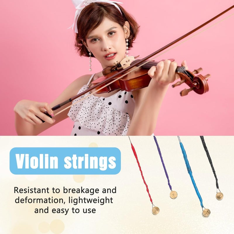 Telooco 8 Pcs Violin Strings 4/4 Full Set, Universal Steel Core Dominant Violin Strings with Copper-Plated Ball End for Instruments 4/4 3/4 1/2 1/4 Violins - Image 4